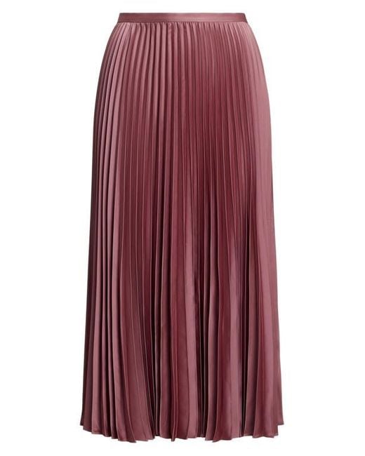 Ralph Lauren Red Pleated Charmeuse Midi Skirt