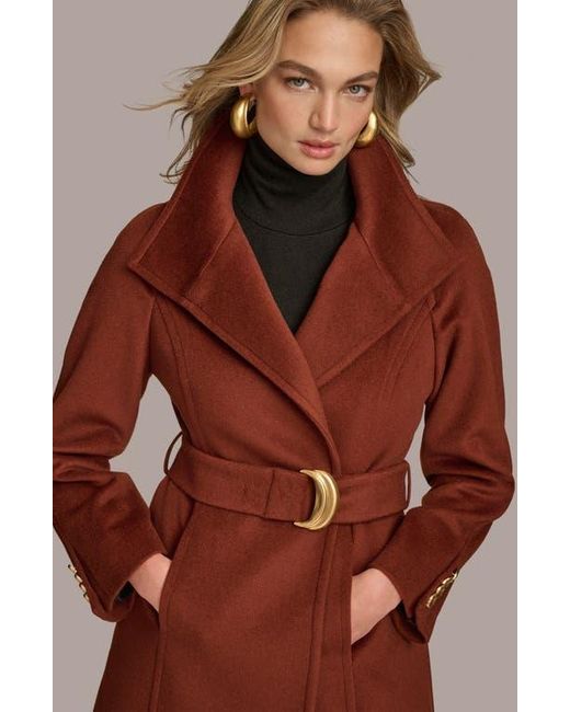Donna Karan Red Belted Wool Wrap Coat