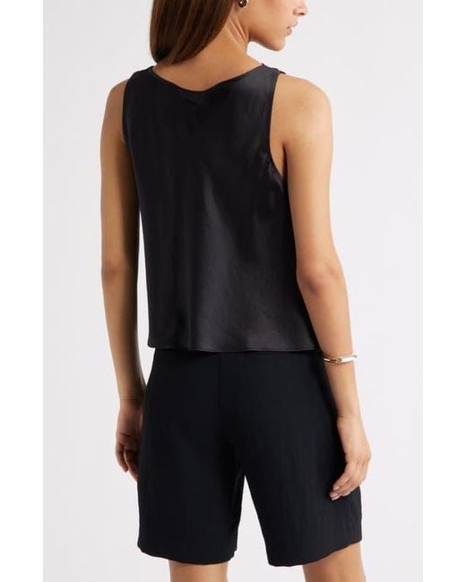 Open Edit Black Sleeveless Cowl Neck Satin Top