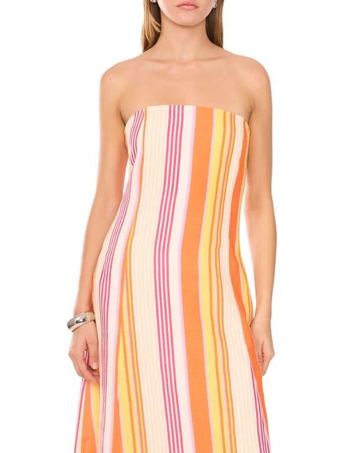 1.STATE Orange Stripe Strapless Linen Blend Maxi Dress