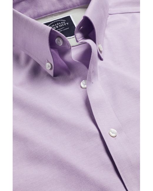 Charles Tyrwhitt Purple Slim Fit Button-down Collar Non-iron Stretch Oxford Shirt for men
