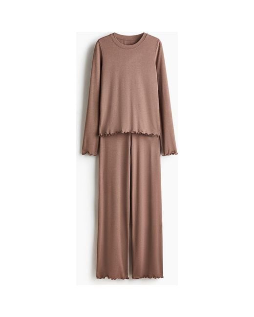 H&M Brown Brushed Jersey Pyjamas