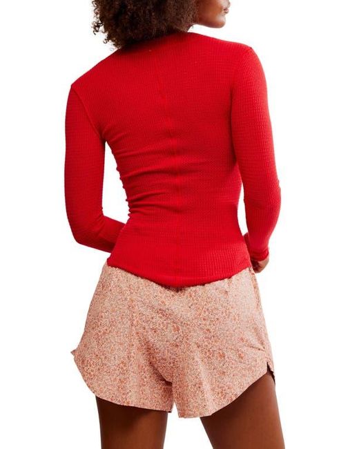 Free People Red Going Places Pointelle Stitch Snap Front Top