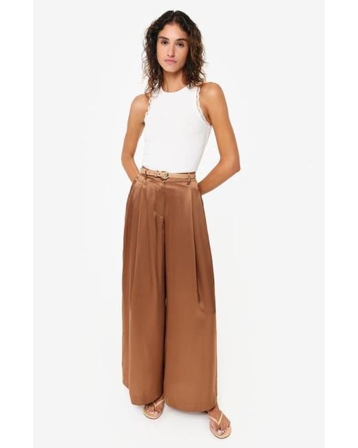 Cami NYC Brown Fabian High Waist Wide Leg Silk Pants