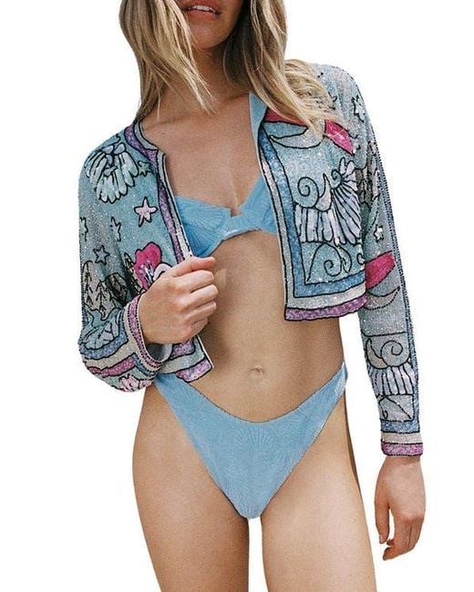 Nasty Gal Blue Celestial Placement Beaded Jacket