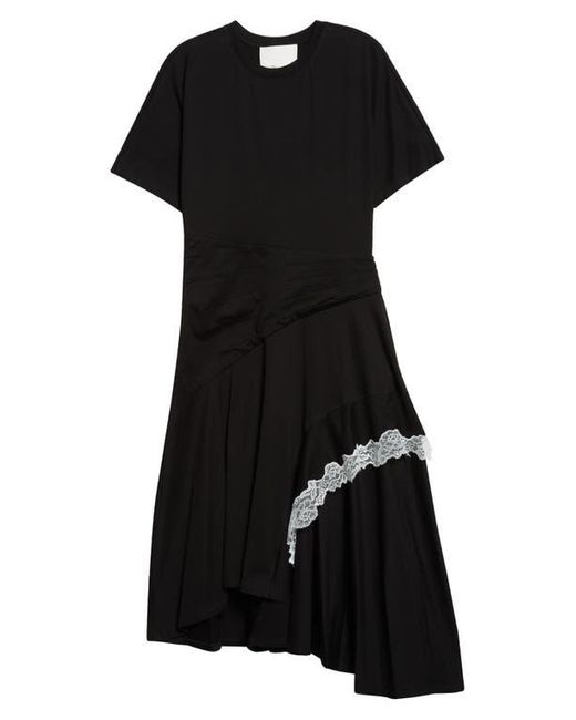 3.1 Phillip Lim Black Lace Detail Draped Asymmetric Hem Cotton T-Shirt Dress