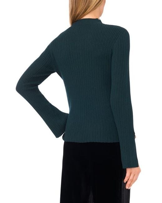 Ted Baker Blue Mock Neck Split Cuff Ribbed Sweater