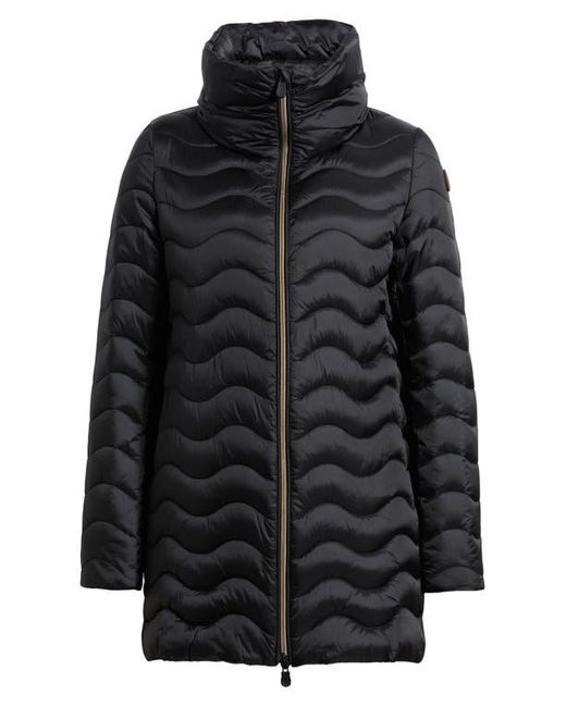 Save The Duck Black Livette Wavy Quilted Water Repellent Puffer Jacket