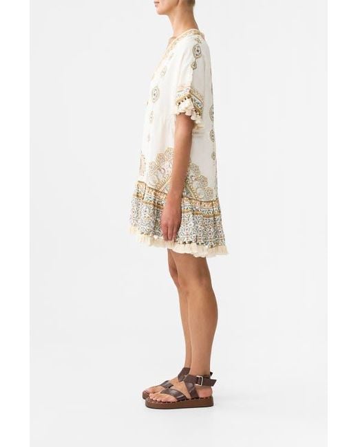 Camilla Natural Short V Neck Embroidered Dress
