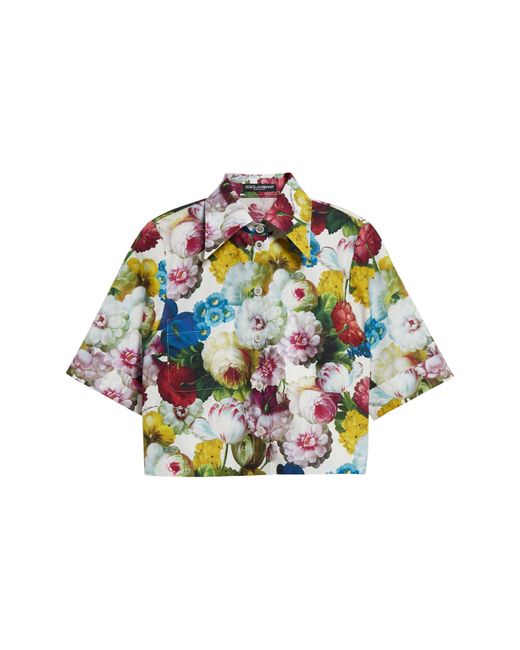 Dolce & Gabbana Multicolor Floral Short Sleeve Crop Button-up Shirt