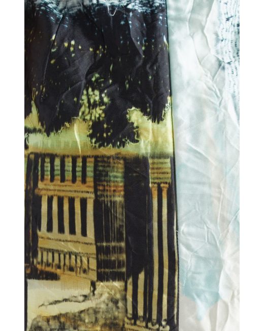 Erdem Multicolor Print Pleated Back Satin Midi Dress