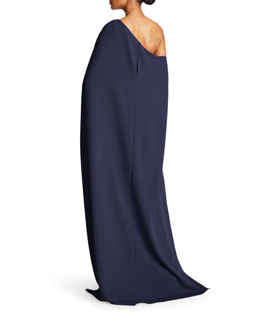 Halston Heritage Blue Elycia Capelet Stretch Crepe Gown