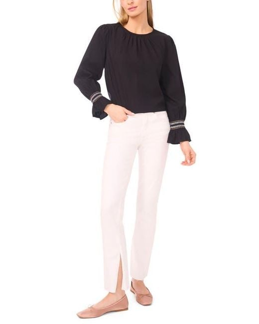 Halogen® Black Contrast Smocked Cuff Top