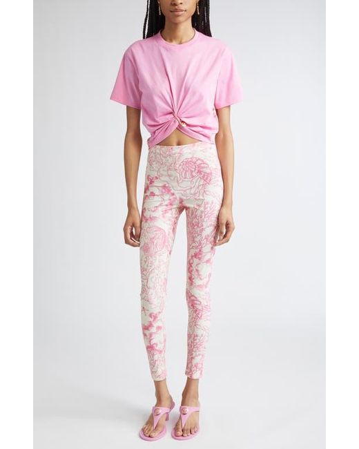 Versace Pink Barocco Safety Pin Crop T-Shirt