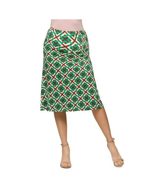 24seven Comfort Apparel Green Maternity Geometric Print Elastic Waist Knee Length Skirt