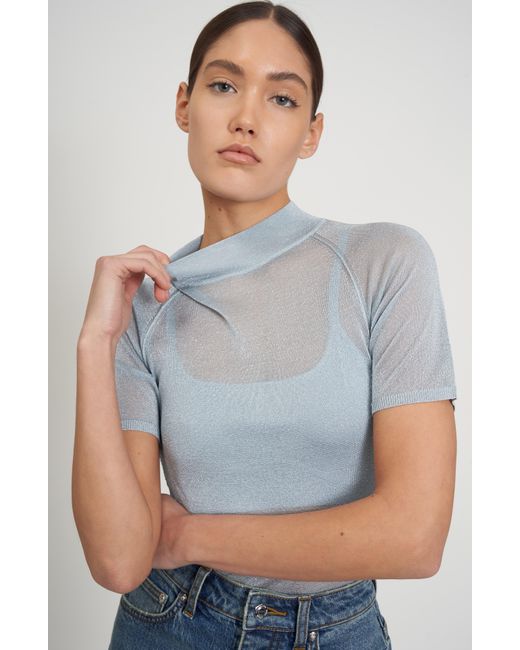 Rebecca Minkoff Blue Leroy Sheer Metallic Bra & Top Sweater Set