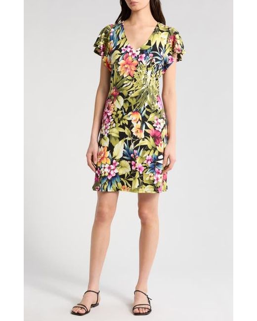 Tommy Bahama Black Darcy Verde Blooms Flutter Sleeve Minidress