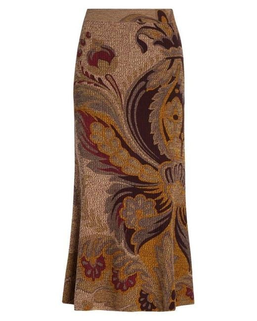 Etro Brown Paisley Rib Wool Trumpet Skirt