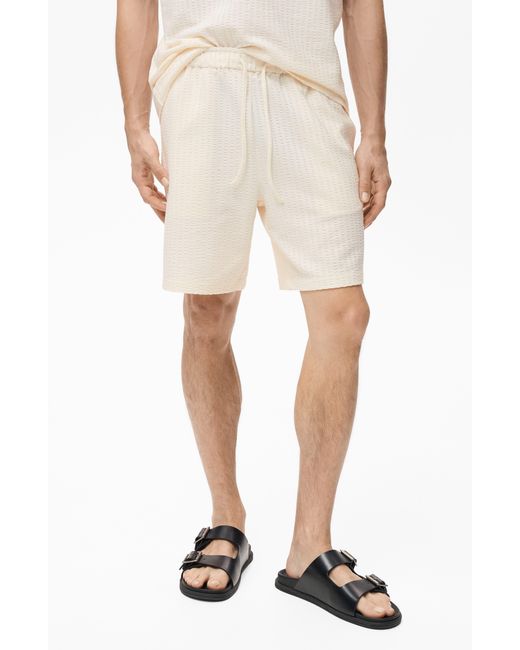 Mango Natural Drawstring Seersucker Shorts for men