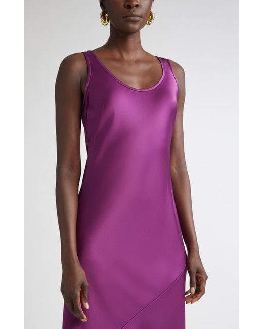 St. John Purple Sleeveless Satin Midi Dress