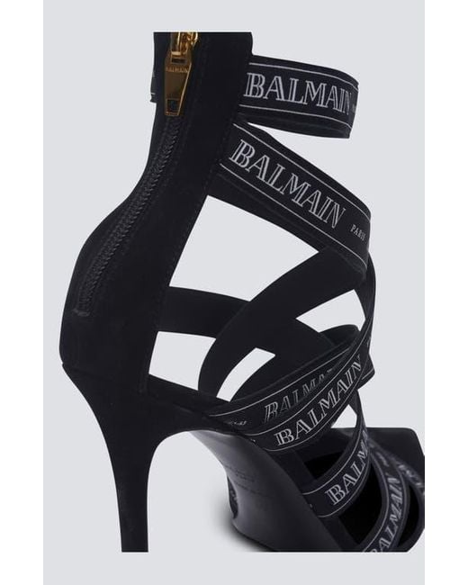 Balmain White Couture Suede Heels With Ribbon Motif