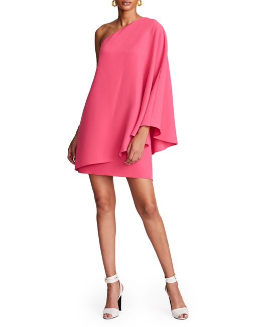 Halston Heritage Pink Melina One-shoulder Crepe Cocktail Dress