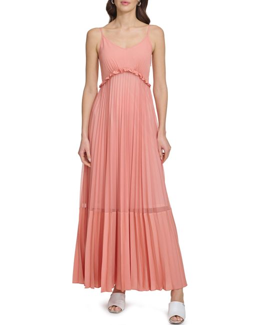 DKNY Pink Sleeveless Pleated Maxi Dress