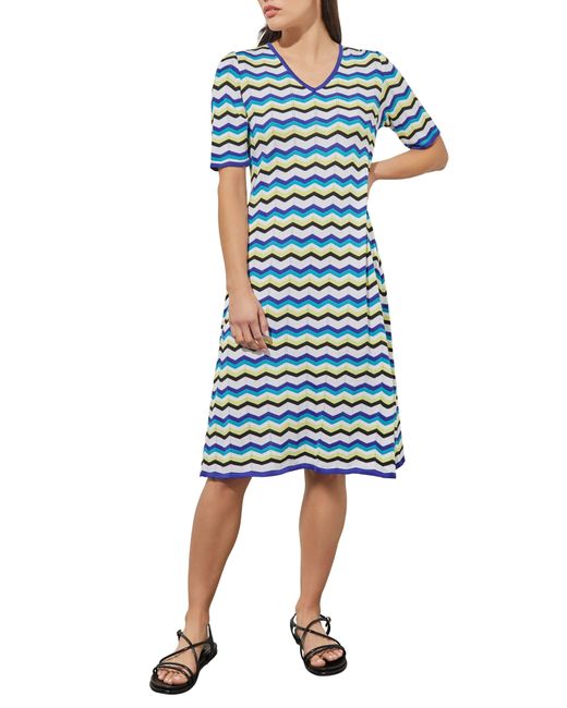 Ming Wang Blue Chevron Stripe Knit Dress