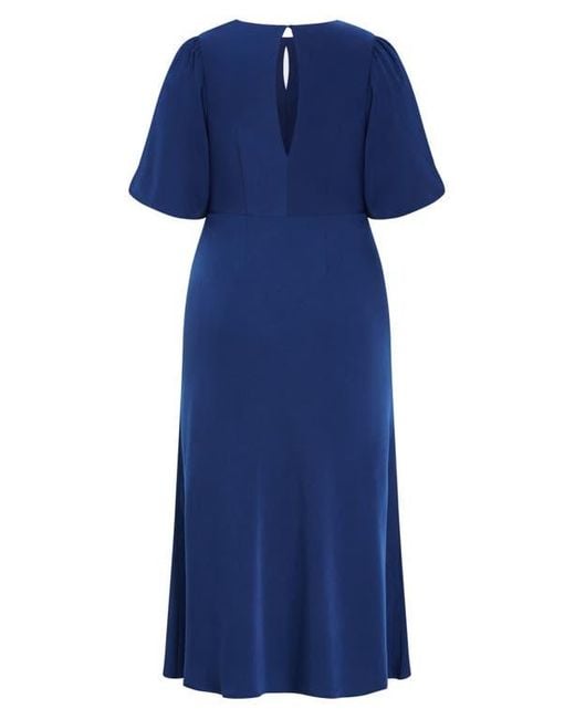 City Chic Blue Ines Twist Front Puff Sleeve Maxi Dress