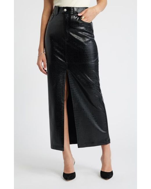 Black faux leather croc embossed pencil skirt hot sale