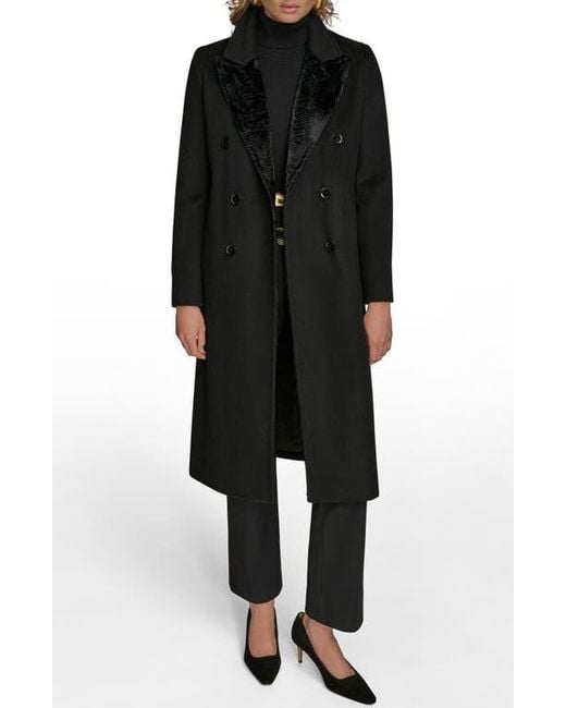 Donna Karan Black Tailored Double Breasted Wool Blend Coat