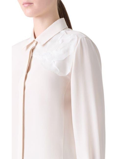 Akris White Embellished Silk Crepe Button-Up Shirt