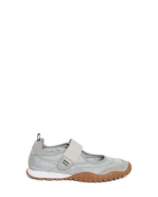 Miu Miu White Sport Quilted Nylon Mary Jane Sneaker