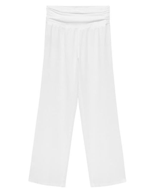 Mango White Drape Waist Wide Leg Linen Blend Pants
