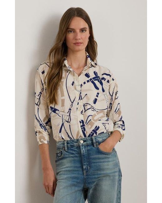 Ralph Lauren Blue Belting Print Classic Fit Crepe Button-Up Shirt