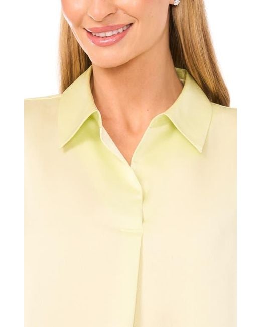 Halogen® Natural Collared Charmeuse Popover Top