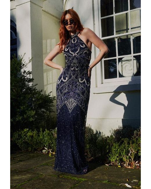 blue black dress murder 4309 Primavera - Keyhole Strapless Beaded Gown main image 1
