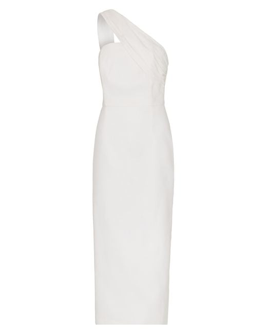 MILLY White One-shoulder Linen Blend Sheath Dress