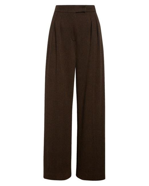 Max Mara Brown Ponza Pleated Houndstooth Check Wide Leg Pants