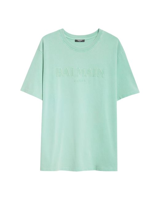 Balmain Green Embroidered Logo Organic Cotton T-shirt for men