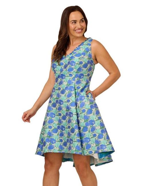 Adrianna Papell Blue Floral Jacquard Fit & Flare Dress