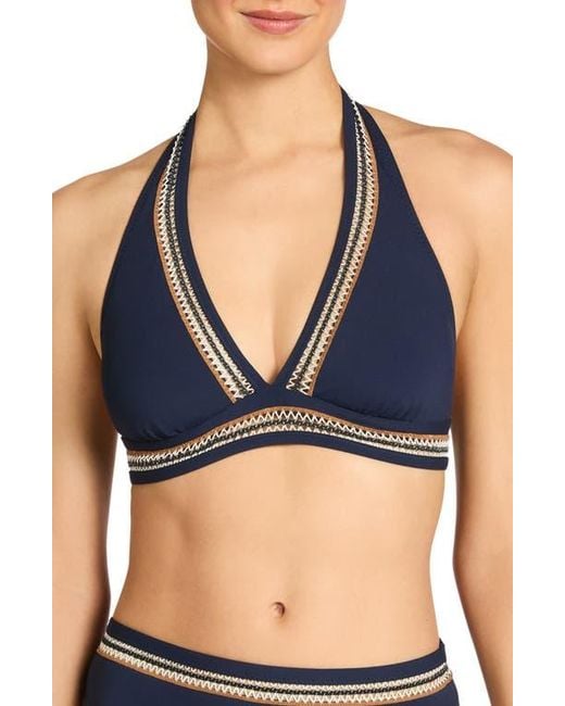 Robin Piccone Blue Nova Halter Bikini Top