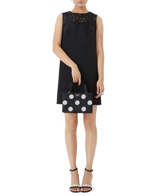 Kate Spade Black Floral Lace Appliqué Crepe Shift Dress