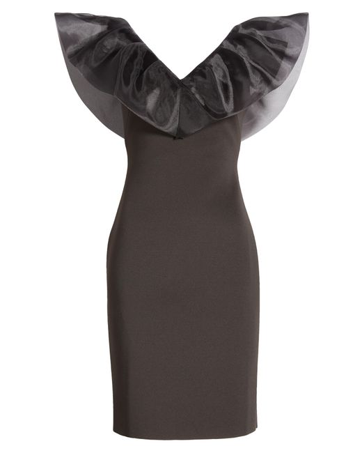 Eliza J Black Organza Ruffle Cocktail Dress
