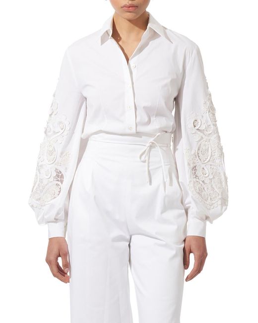 Carolina Herrera White Lace Embellished Button-up Shirt