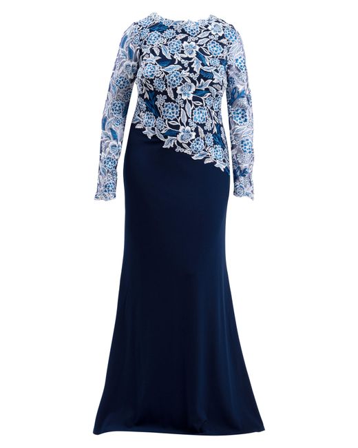 Tadashi Shoji Blue Embroidered Long Sleeve Gown