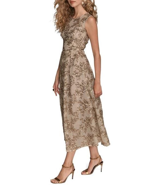 Donna Karan Natural Floral Sequin Sleeveless Gown