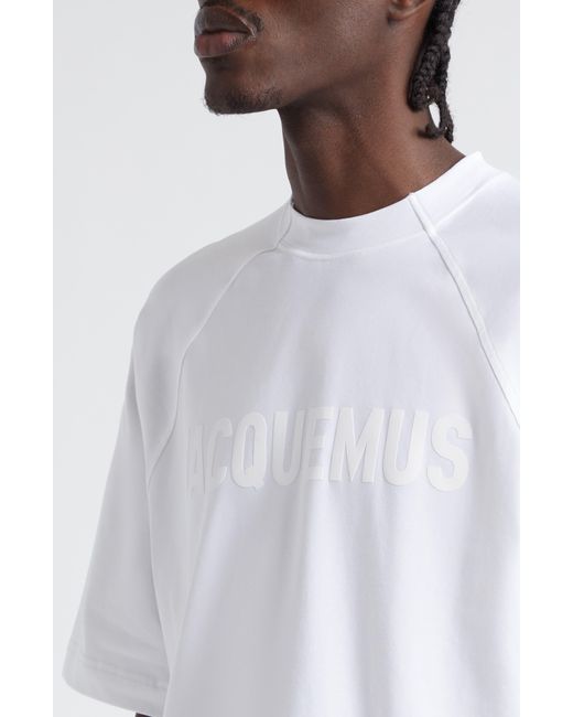 Jacquemus White Le T-shirt Typo Stretch Cotton Logo Graphic T-shirt for men