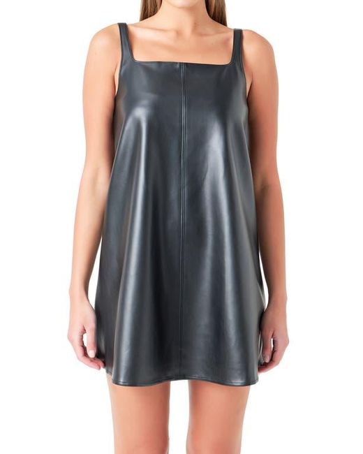 Grey Lab Black Square Neck Faux Leather Minidress