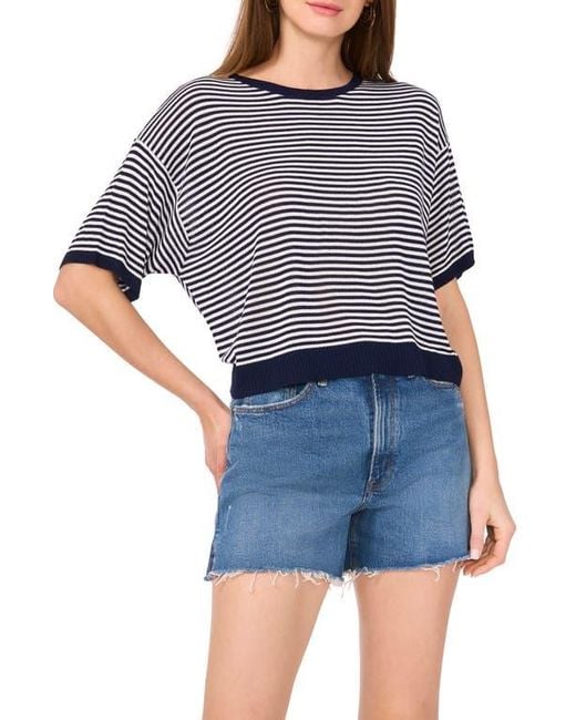 Two By Vince Camuto Blue Stripe Elbow Sleeve Sweater